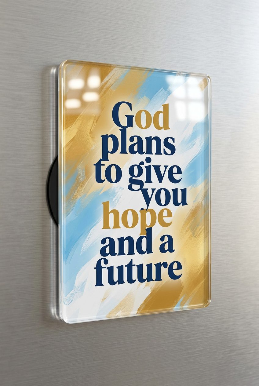 God plans to give you hope and a future Acrylic Fridge Magnetic 3-inch x 4-inch