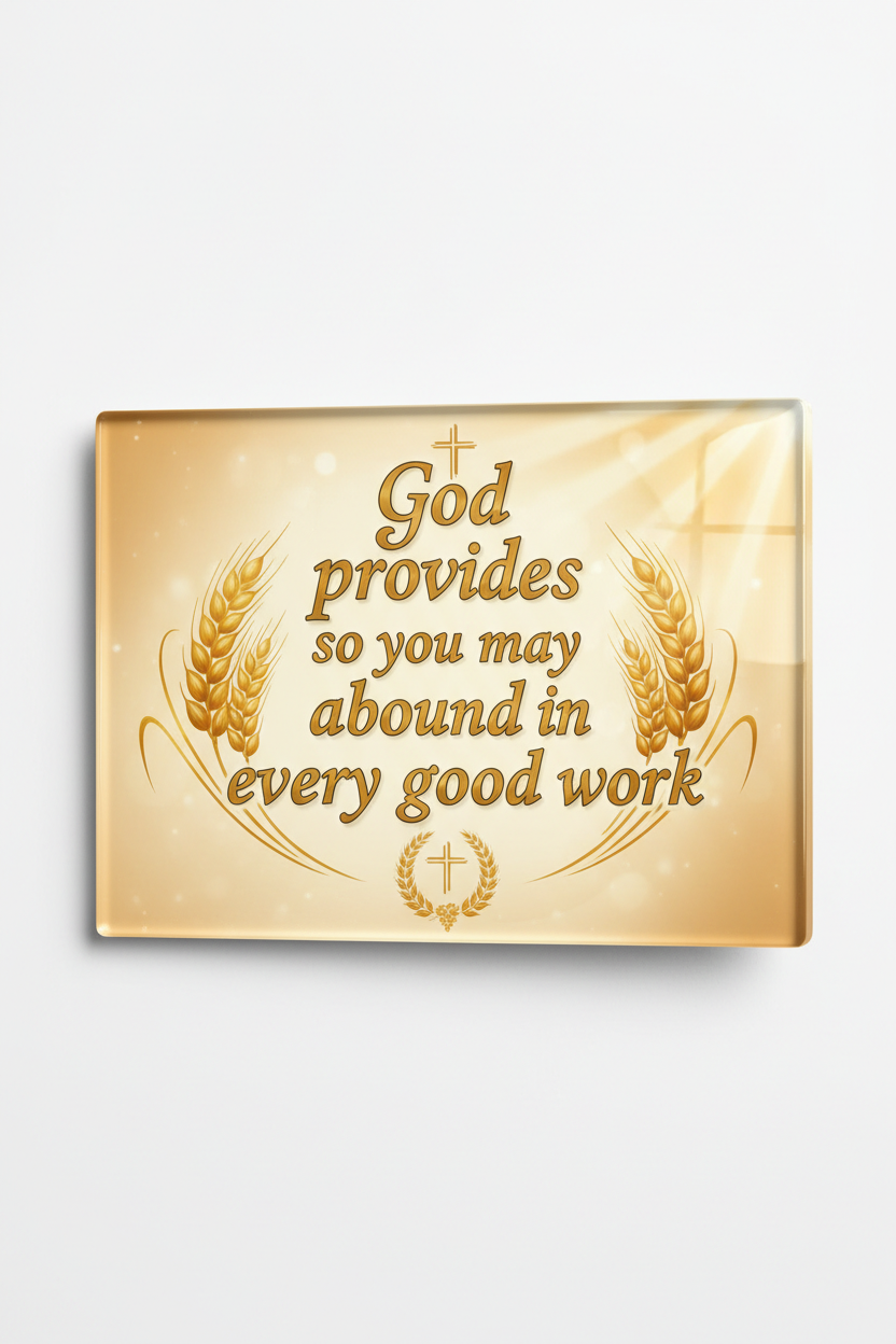 God provides so you may abound in every good work Acrylic Fridge Magnetic 3-inch x 4-inch