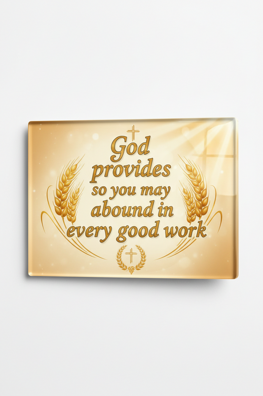 God provides so you may abound in every good work Acrylic Fridge Magnetic 3-inch x 4-inch
