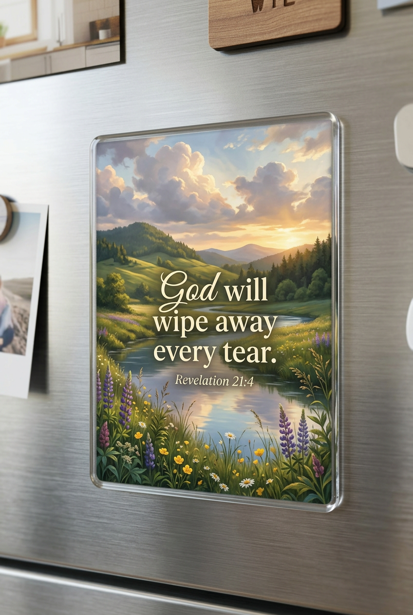 God will wipe away every tear Acrylic Fridge Magnetic 3-inch x 4-inch
