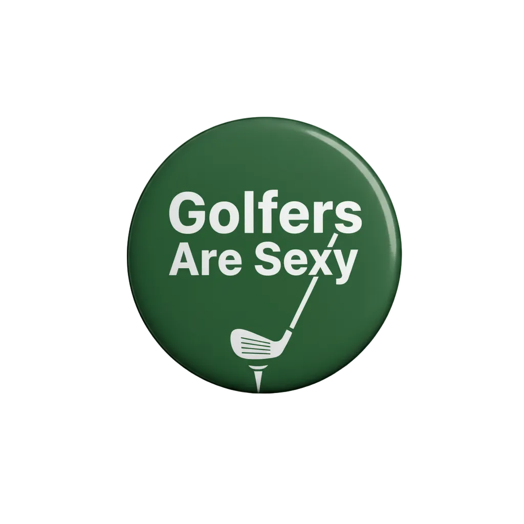 Green button with 'Golfers Are Sexy' text and golf club graphic on a white background
