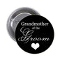 1.25-inch black round pinback badge: "Grandmother of the Groom" with heart