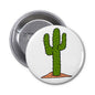 Cactus-themed pinback button, round with green cactus and orange desert soil, 1.25-inch