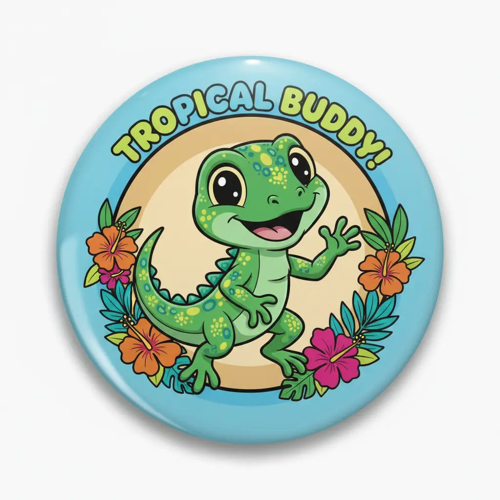 Green Exotic Lizard Cartoon Pinback 2.25-inch