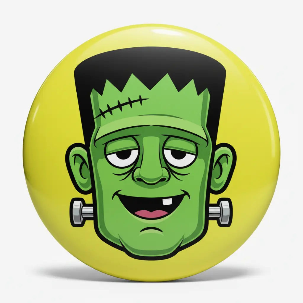 Green Frankenstein Face Cartoon Pinback 2.25-inch