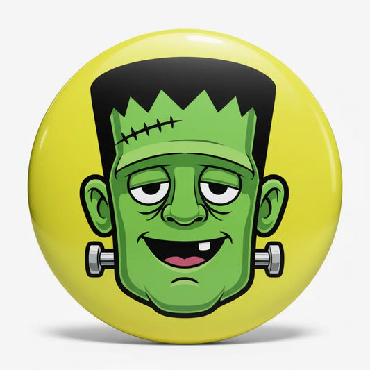 Green Frankenstein Face Cartoon Pinback 2.25-inch