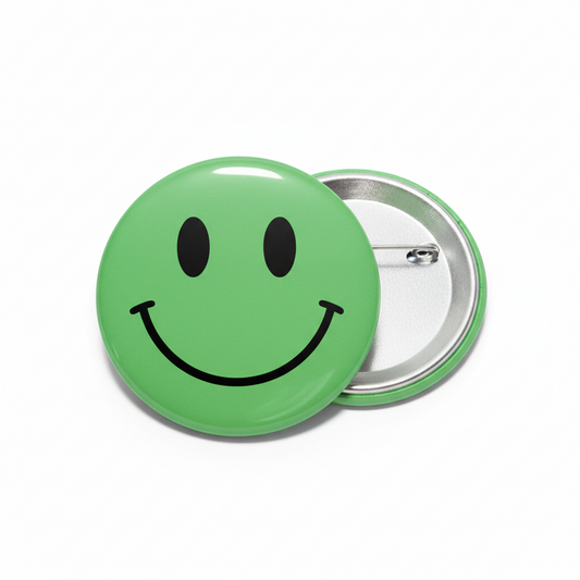 Green Smiley Face Button Pinback 2.25-inch