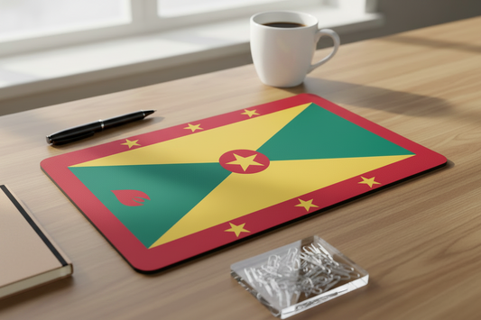 Grenada flag rectangular mousepad with red border, green-yellow fields, star emblem