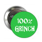 Green and silver Grinch pinback brooch with clasp, round 2.25-inch badge