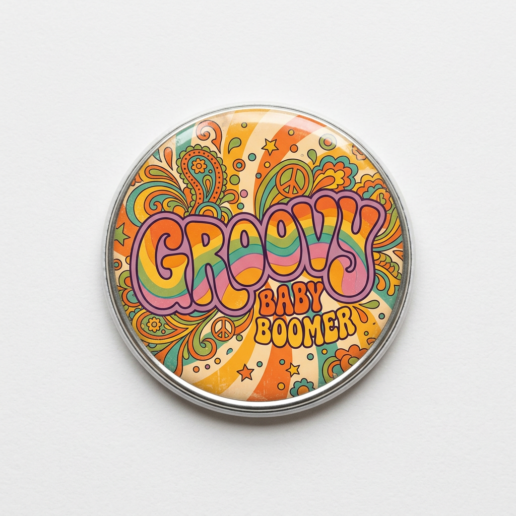 Groovy Baby Boomer Generation MEME Pin Button 2.25-inch