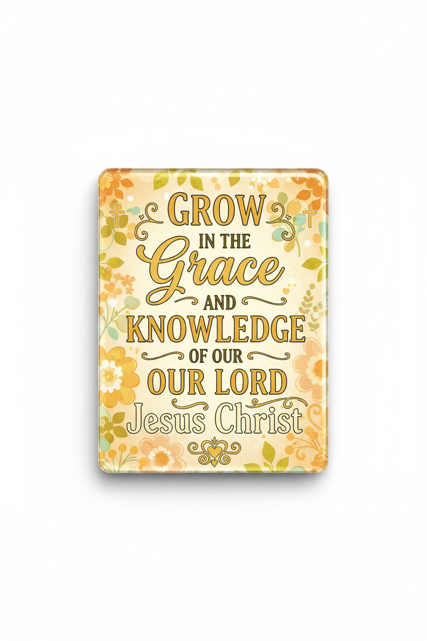 Grow in the grace and knowledge of our Lord Jesus Christ Acrylic Fridge Magnetic 3-inch x 4-inch