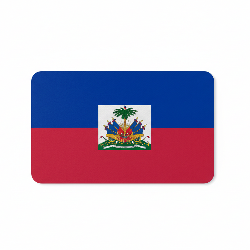 Haiti flag mousepad, blue and red with small emblem centered, rounded corners