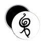 2.25-inch round music note magnet, black treble clef icon on white