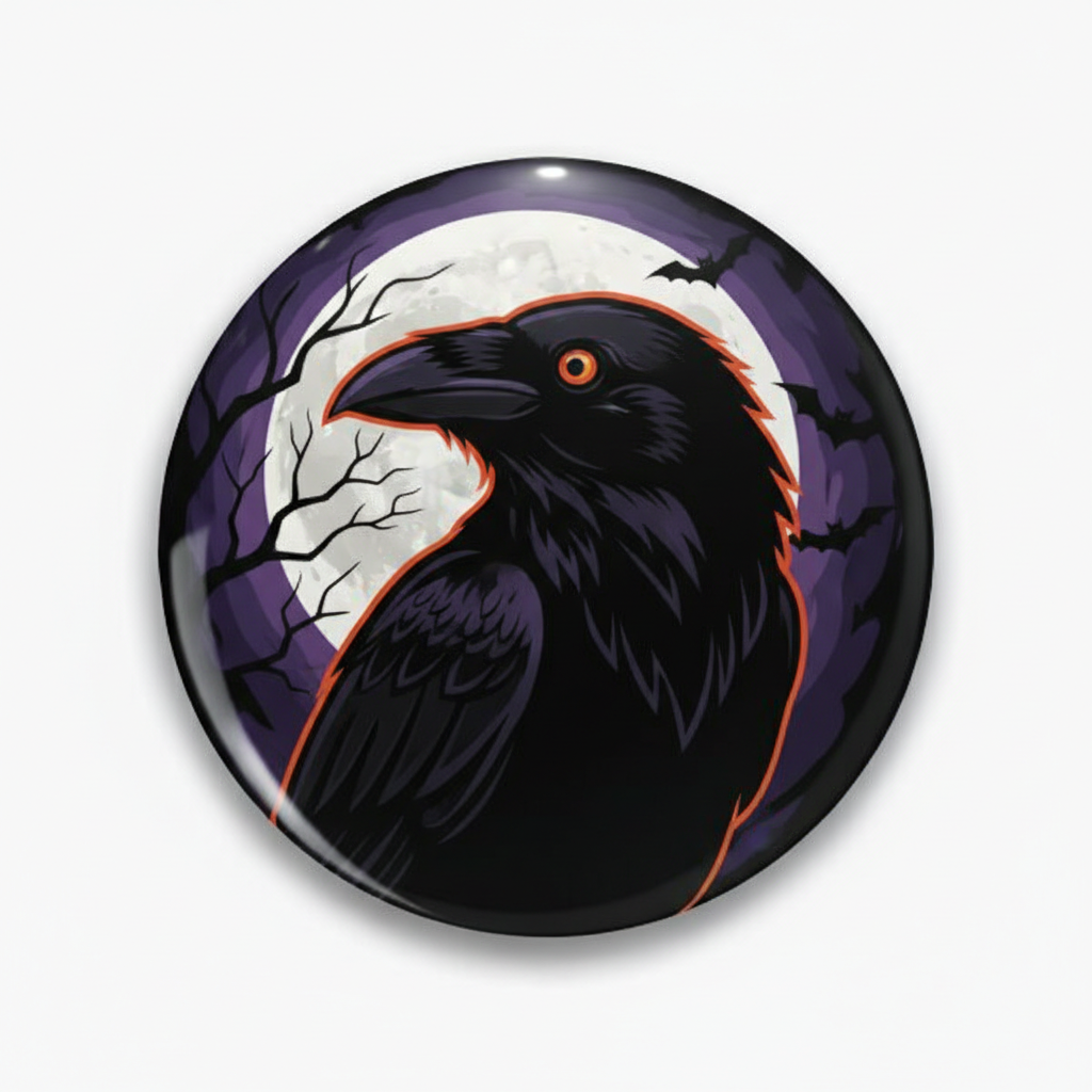 Halloween Black Raven Pinback 2.25-inch
