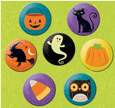 Lot de 7 badges effrayants pour Halloween, 3,1 cm, citrouilles, Halloween