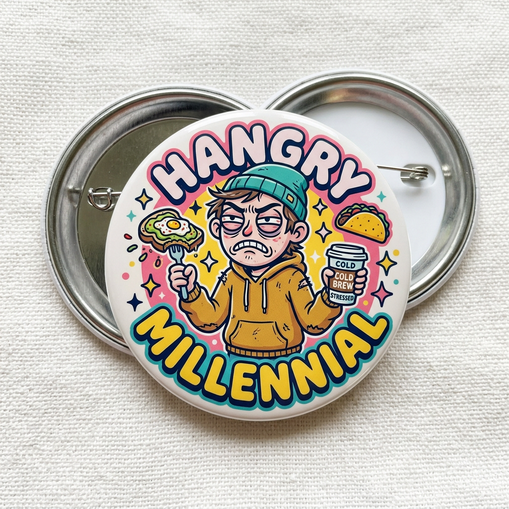 Hangry Millennials MEME Pin Button 2.25-inch