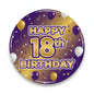 18th birthday pinback badge with purple Happy 18th Birthday design and balloons