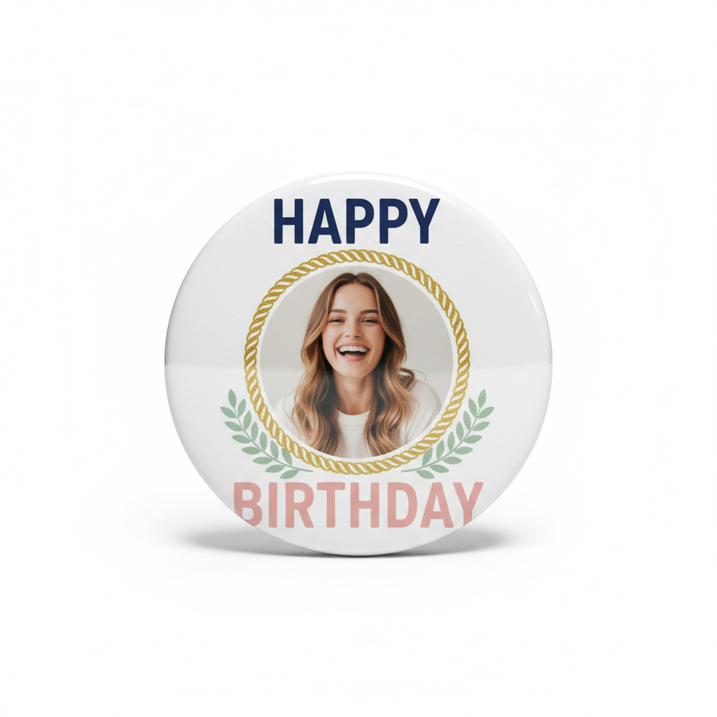 Happy Birthday Simple Preppy Modern Custom Photo Pinback 2.25-inch