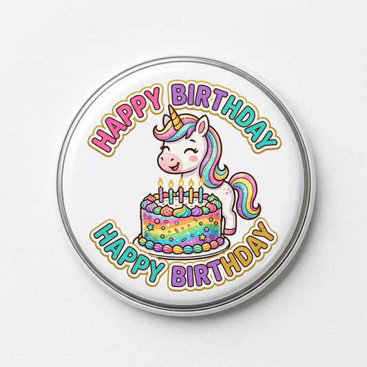 Happy Birthday Unicorn Birthday Cake Pin Button 2.25-inch