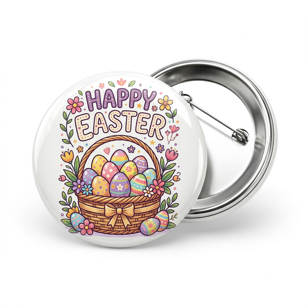 Happy Easter Egg Basket Pin Button 2.25-inch