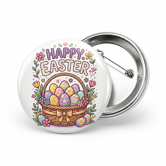 Happy Easter Egg Basket Pin Button 2.25-inch