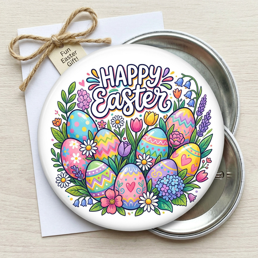 Happy Easter Eggs Pin Button 2.25-inch