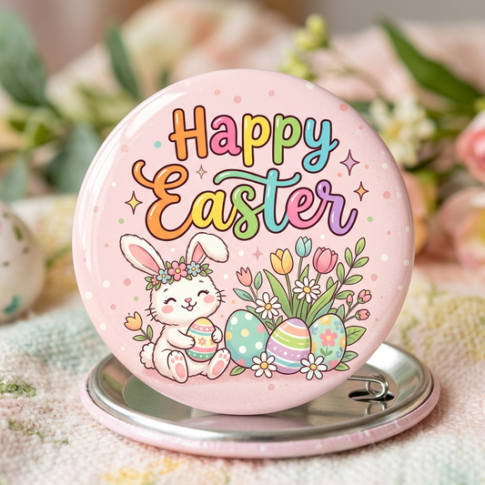 Happy Easter Pink Pin Button 2.25-inch