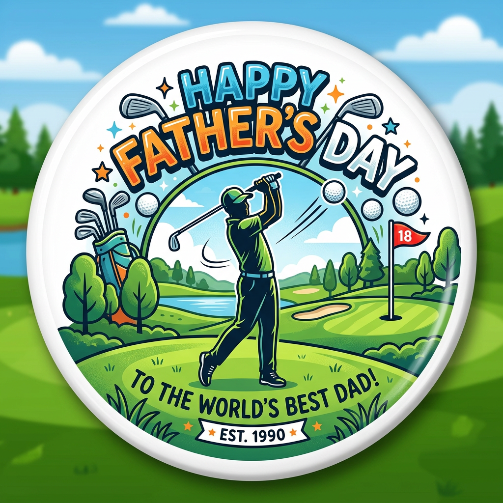 Happy Fathers Day Golfing Pin Button 2.25-inch