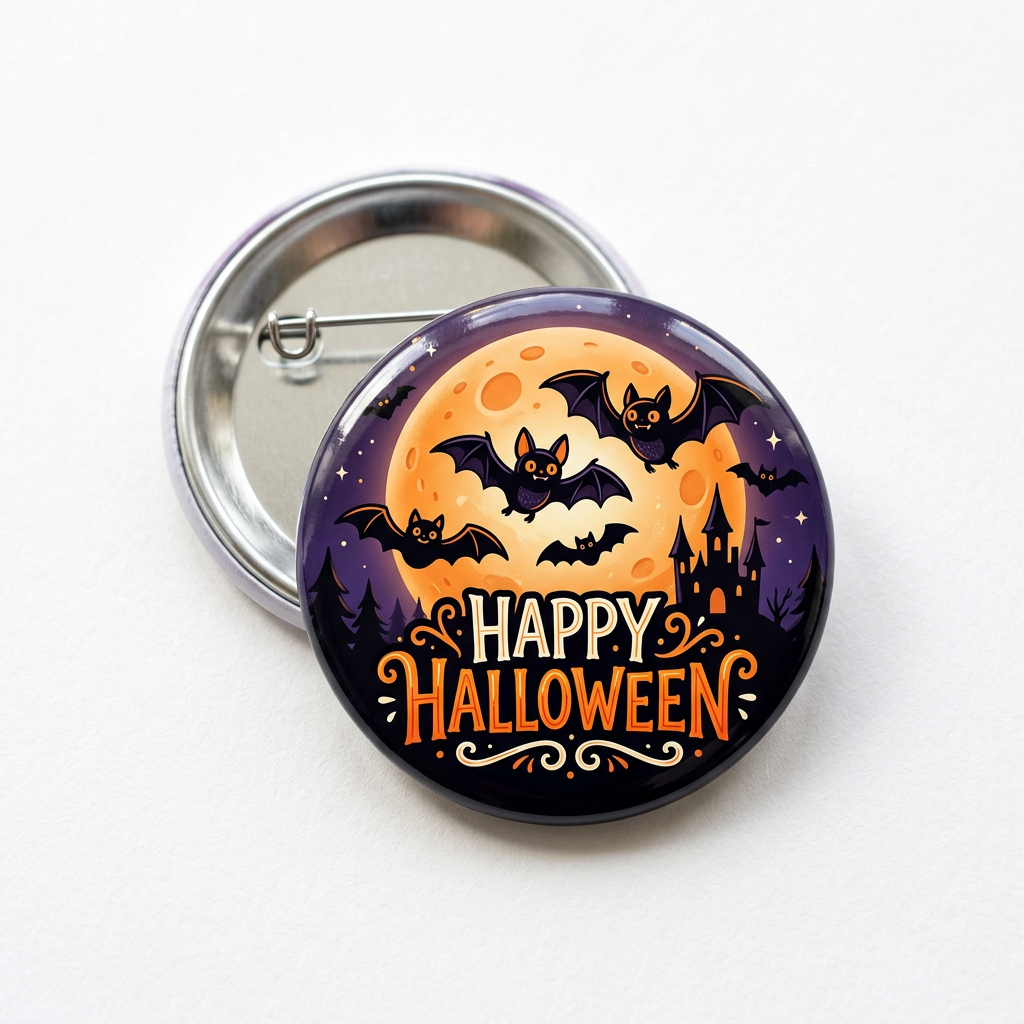 Happy Halloween Bats Pin Button 2.25-inch