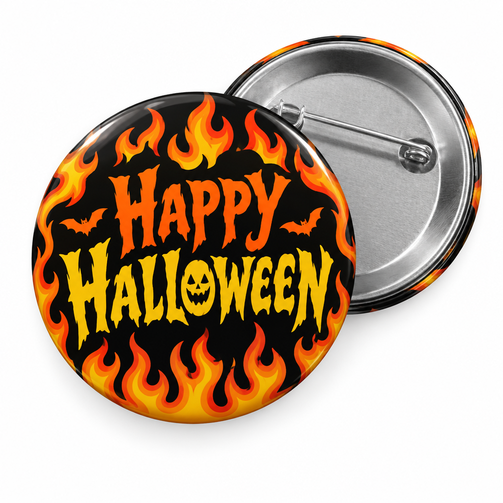 Happy Halloween Flames Pin Button 2.25-inch
