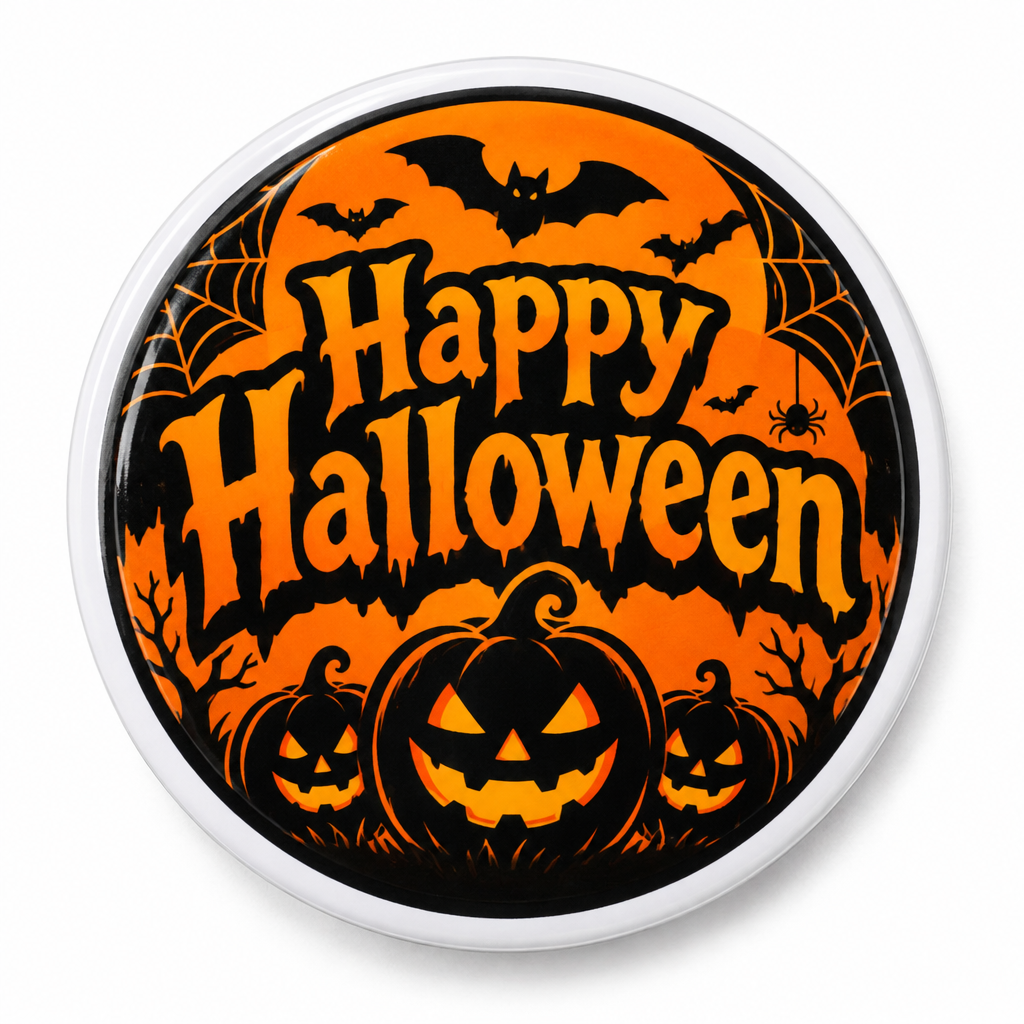 Happy Halloween Orange and Black Pin Button 2.25-inch