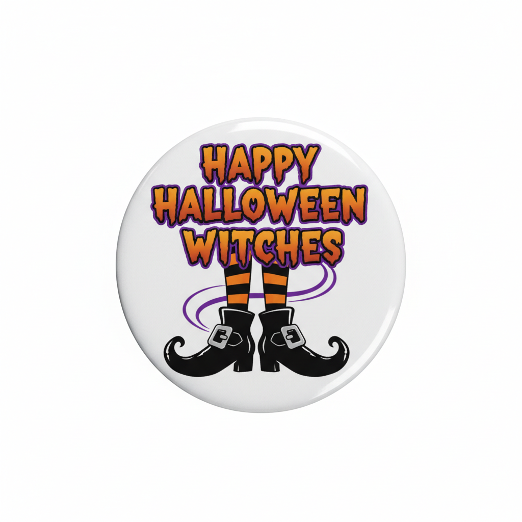 Happy Halloween Witches Boots Pin Button 2.25-inch
