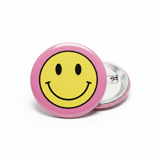 Happy Smiley Face Pink Pinback 2.25-inch