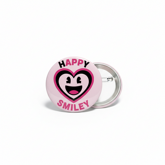 Happy Smiley Heart Black and Pink Pinback 2.25-inch