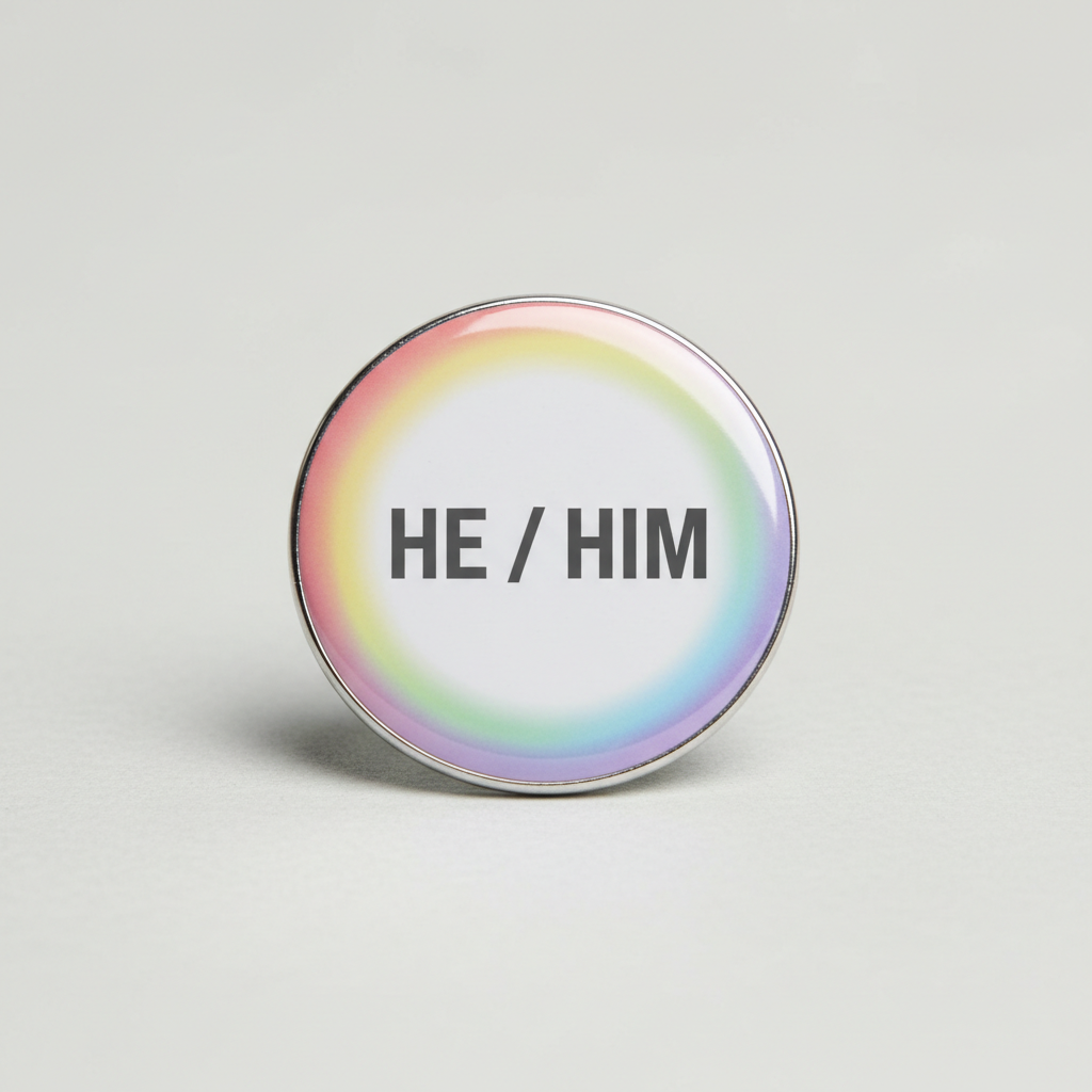 HE HIM Pronouns Rainbow Soft Circle Ring Pinback 2.25-inch