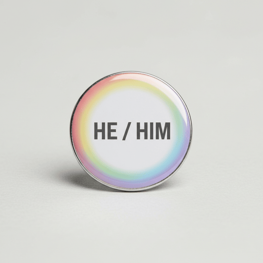 HE HIM Pronouns Rainbow Soft Circle Ring Pinback 2.25-inch - My Pinbacks