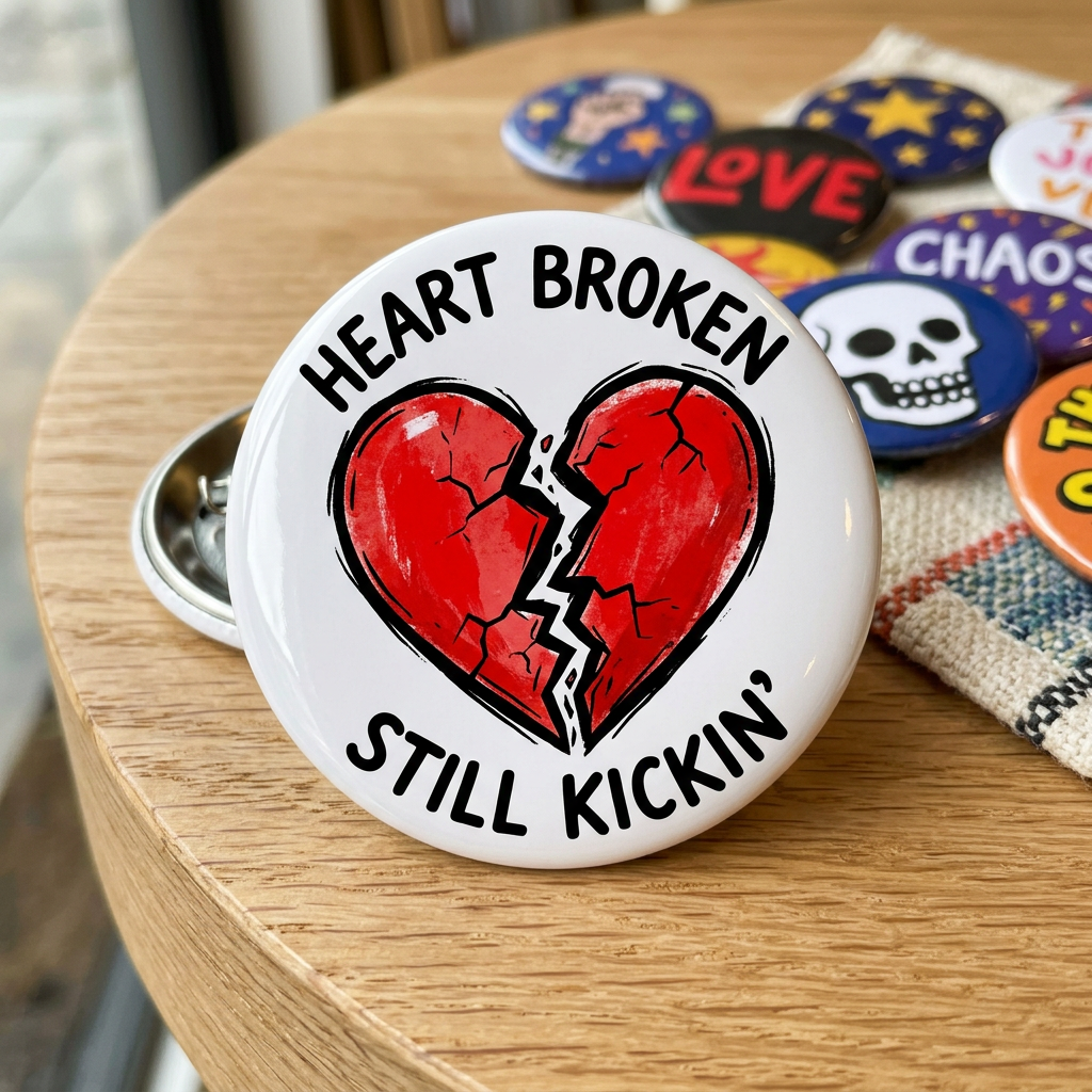 Heart Broken Pin Button 2.25-inch