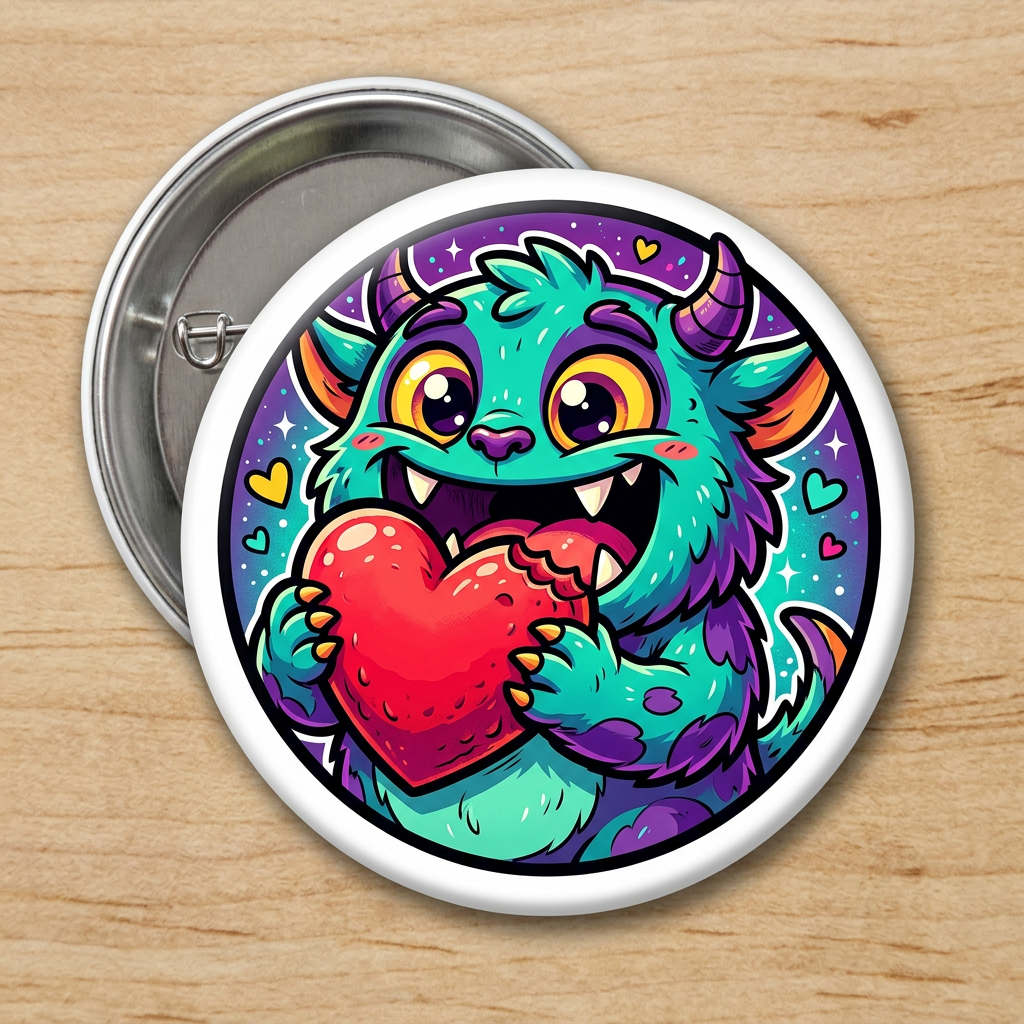 Heart Eater Monster Pin Button 2.25-inch