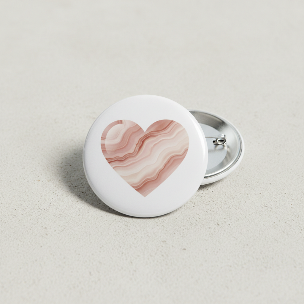2.25-inch pinback button with heart-shaped stone pattern and silver back pin