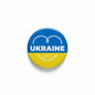 Round Ukraine pinback button, blue and yellow with heart and UKRAINE text