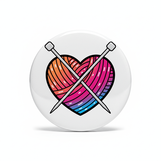 Heart Yarn Ball Knitting Needles Personalized Pinback 2.25-inch - My Pinbacks