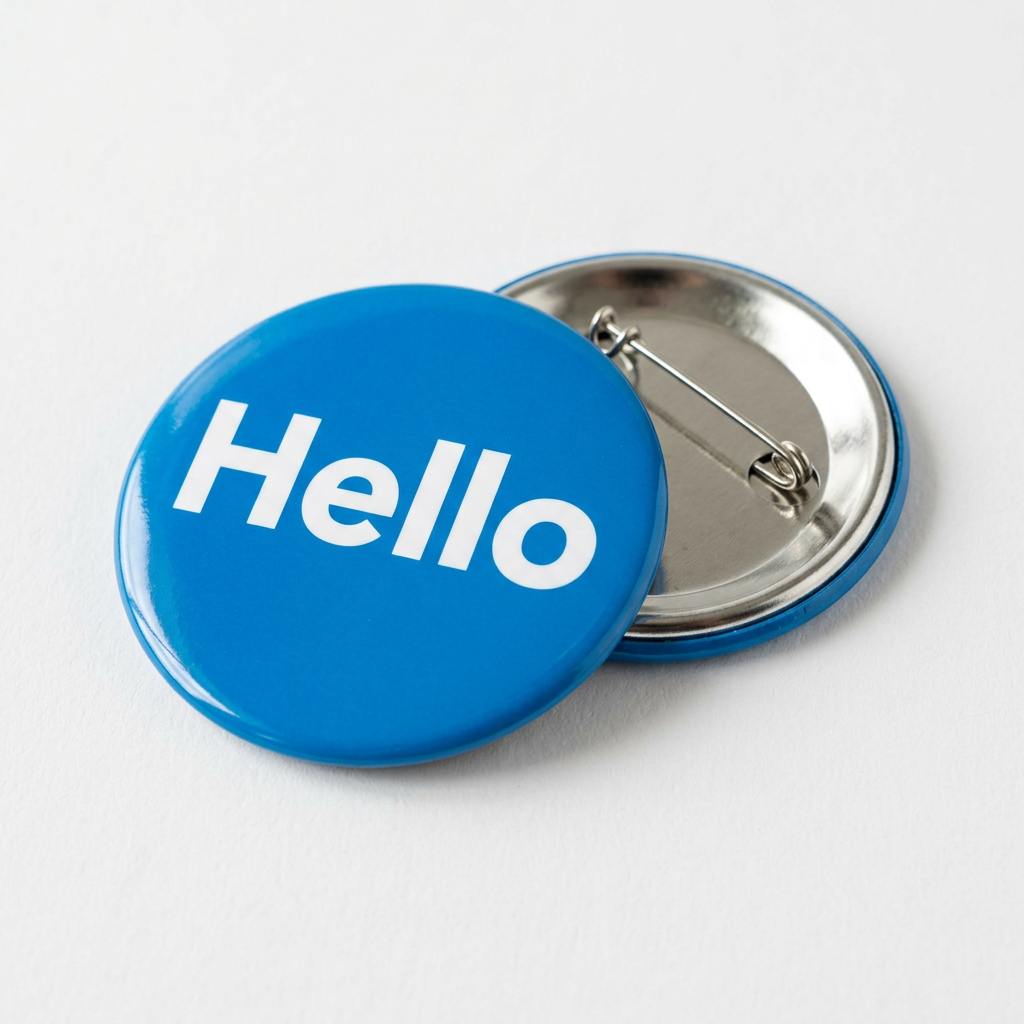 Hello Blue Pin Button 2.25-inch
