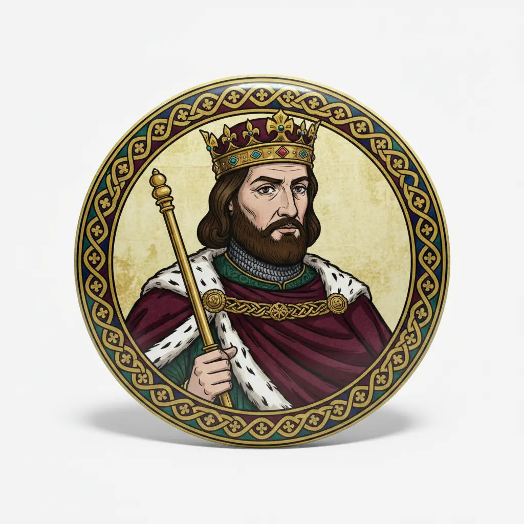 HENRY II ENGLAND round pinback button with crowned king holding a scepter