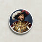 Henry IV France pinback button, circular with bearded king portrait in uniform.