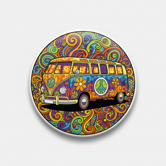 Hippie Bus Peace Pinback 2.25-inch