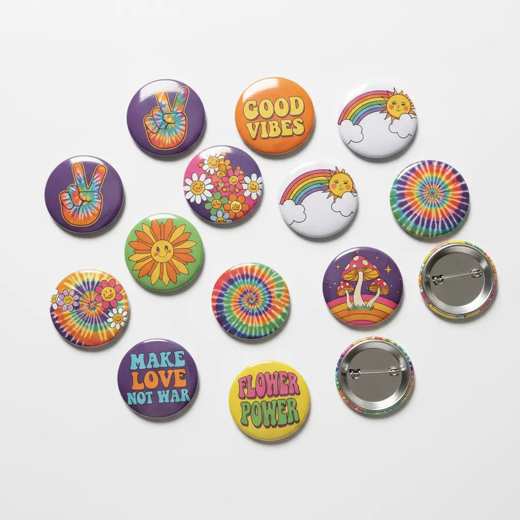 Hippie Collection Assorted Pinback 1.25-inch 12 Pcs - My Pinbacks