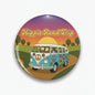Hippie road trip pinback button with peace-sign VW van