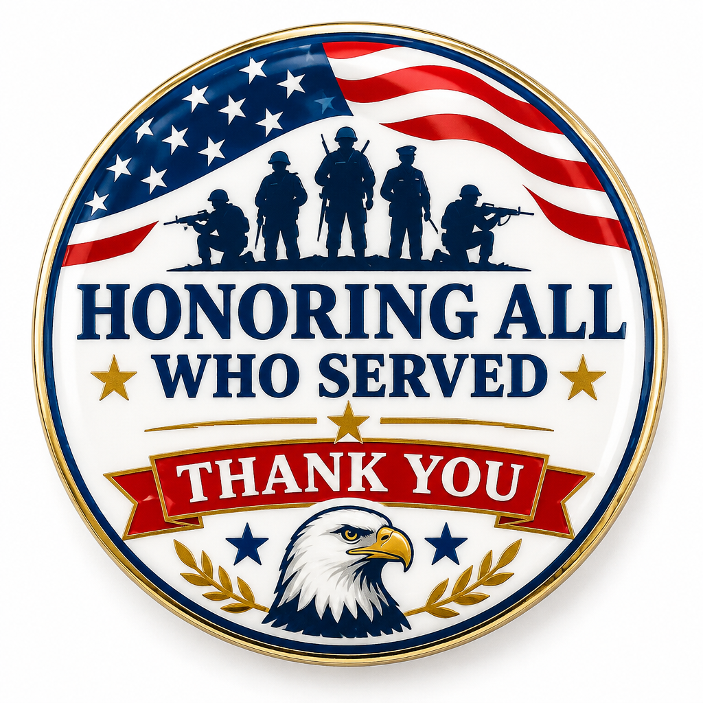 Honoring All Who Served Thank You Veterans Day Pin Button 2.25-inch
