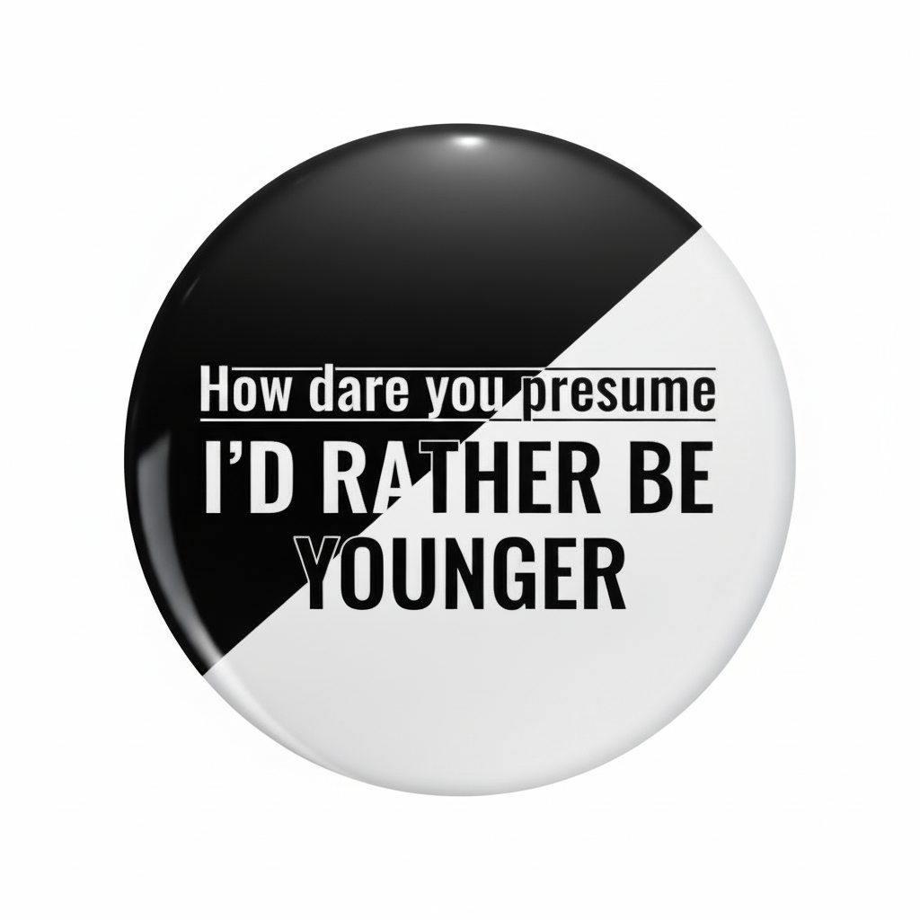 How dare you presume I'd rather be younger Pinback 2.25-inch