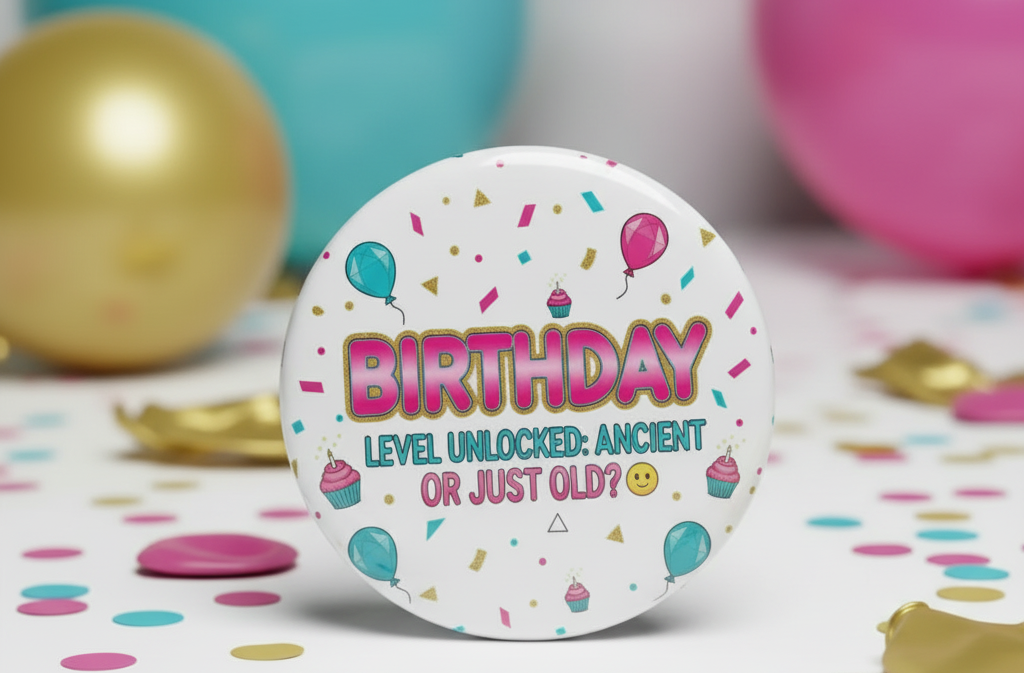 Humor Birthday Level Unlock Pin Button 2.25-inch - mypinbacks.com